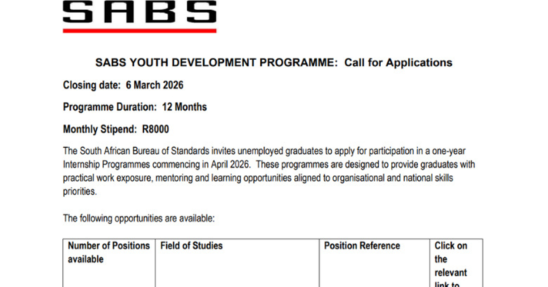 SABS Youth Development Programme 2026: Kickstart Your Career with a Premier South African Internship