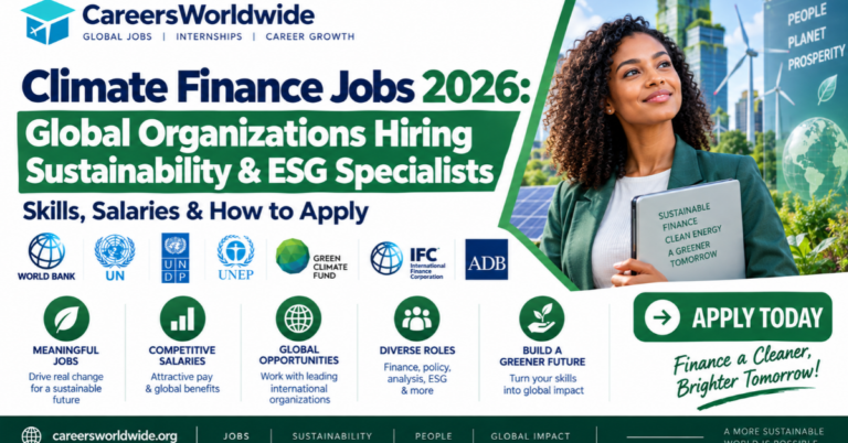 Climate Finance Jobs 2026: Global Organizations Hiring Sustainability & ESG Specialists — Skills, Salaries & How to Apply